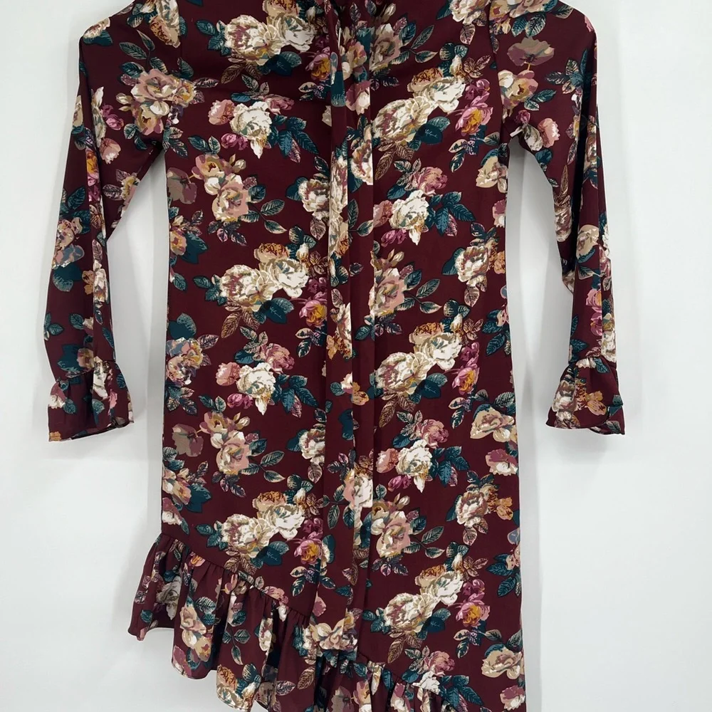 Walter Baker Gayle Asymmetrical Floral Dress Long Sleeve NWT Women's 4‎
